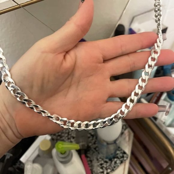 Preloved 8mm Thick Sterling Silver Chain Unisex Necklace SOLID 925 Silver ITALY - Picture 2 of 3